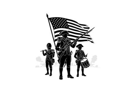 American soldier silhouette with flag and military band
