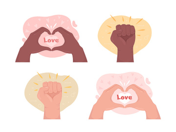 Love and support 2D vector isolated illustration set preview picture