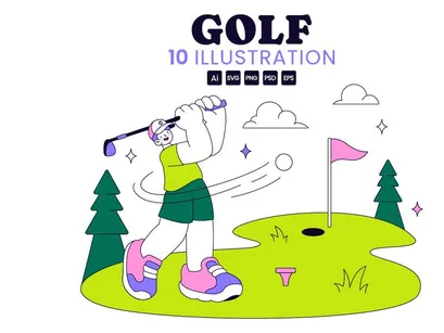 10 Golf Sport  Vector Illustration