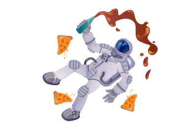 Cosmonaut with food cartoon vector illustration preview picture
