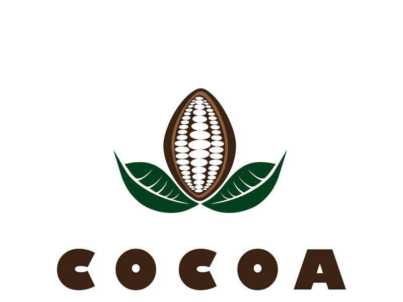 cocoa logo,cocoa bean,cocoa tree,cocoa branches and leaves,chocolate mix on white background,vintage,modern,simple,minimalist icon illustration template design vector