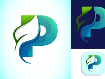 English alphabet with negative space leaf logo vector template. Gradient logo design preview picture