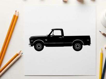 Silhouette of a classic pickup truck with a long bed and two doors