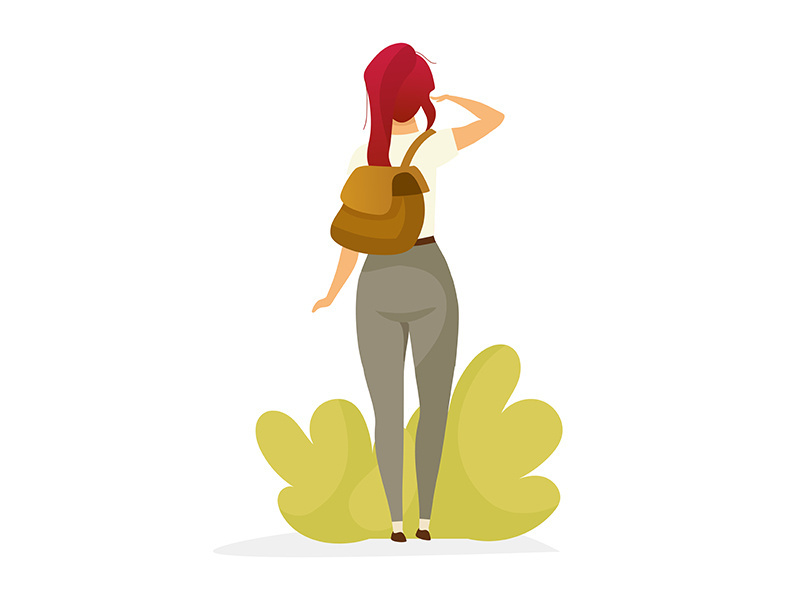 Female backpacker flat color vector illustration