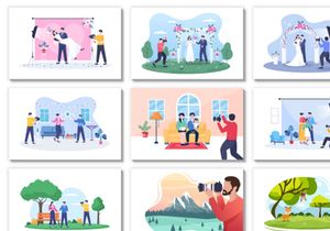 30 Photography Studio with Camera Flat Design