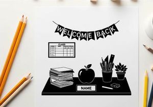 Welcome back to school silhouette illustration with educational desk accessories