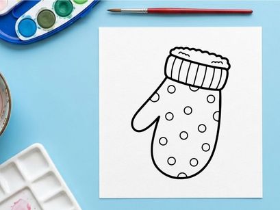 Christmas mitten coloring page for kids, winter holiday line art illustration