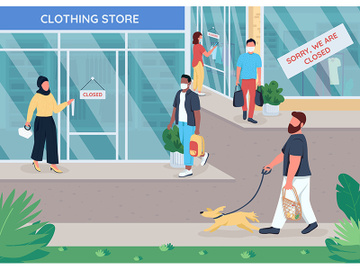 Closed stores flat color vector illustration preview picture