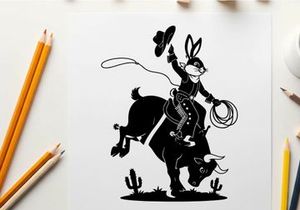 Rabbit rodeo rider silhouette western cowboy cartoon character