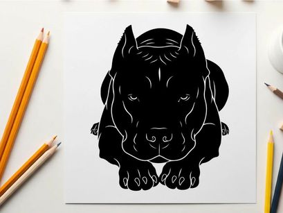 Silhouette of a cane corso dog in black and white