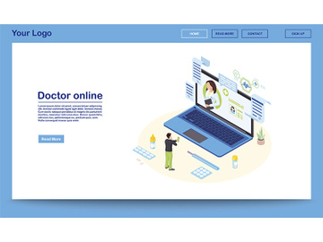 Doctor online service isometric landing page template preview picture