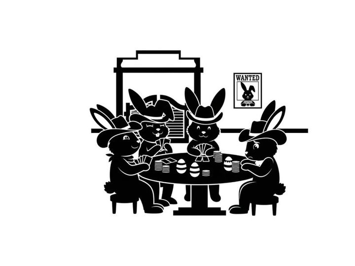 Silhouette of four rabbits playing poker in a smoke filled room silhouette
