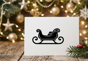 Silhouette of Santa's Sleigh with Gift Bag on a White Background