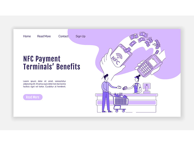 NFC terminal landing page flat silhouette vector template