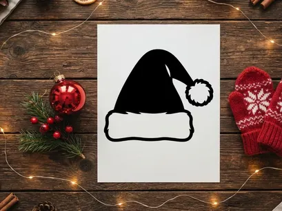 Topi Santa meriah dengan pom-pom berbulu dan trim bulu putih