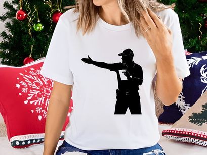 Police officer directing traffic with hand signal at night or in low light conditions