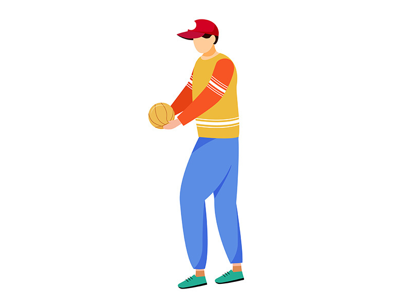 Adult man holding ball flat vector illustration