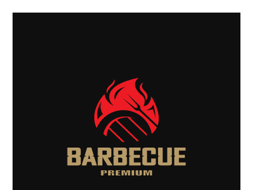 Simple Barbecue Vintage hot grill, with crossed flames and spatula. Logo for restaurant, badge, cafe and bar.vector preview picture