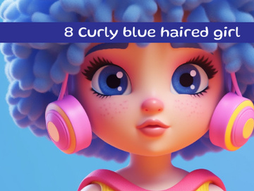 Curly blue haired girl preview picture