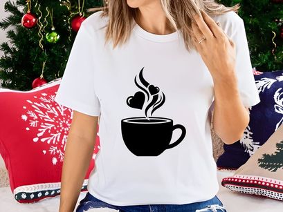 Steaming coffee cup with love heart foam art minimal design