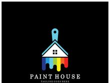 logo icon illustration house paint with a blend of brushes and rollers for house wall paint design, minimalist house, painting, interior, building, property business, wallpaper, vector concept