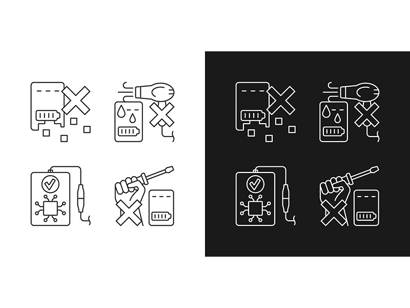 Extending power bank life linear manual label icons set for dark and light mode