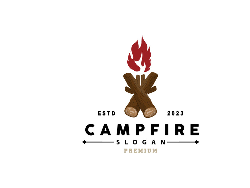 Campfire Logo Design, Bonfire Vector, Adventure Camp Outdoor