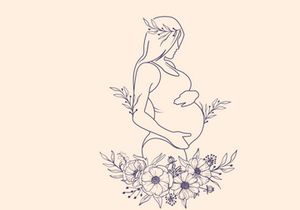Line art portrait woman, Flower mother's day illustration