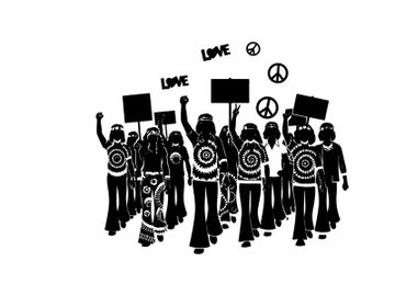 Silhouette of a peaceful protest with signs and symbols preview picture