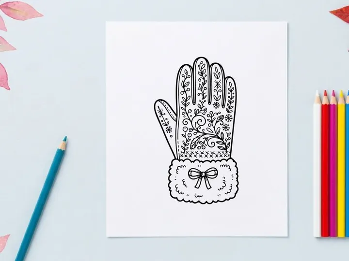 Elegant Christmas hand illustration holding gift with lace bow and festive snowflake patterns