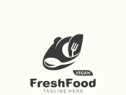 Fresh food logo healthy product badge or label food and drink market, vegan, nature organic premium quality design