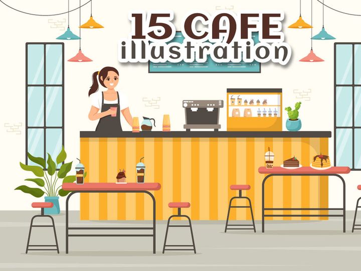 15 Cafe Vector Illustration