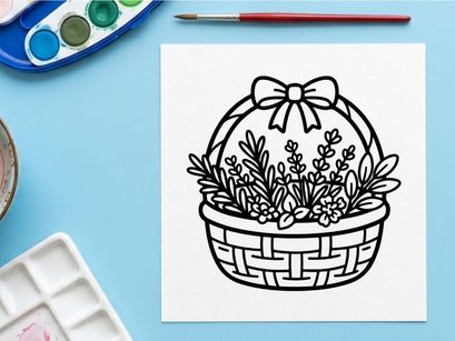 Handgezeichneter Halloween-Korb mit frischen Sukkulenten und Blumen. Verspielter Herbst-Geschenkbehälter gefüllt mit saisonaler Bepflanzung und Blüten.