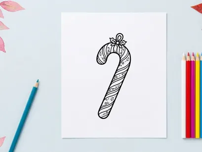 Hand drawn candy cane ornament illustration for Christmas holiday design projects