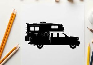 Silhouette of a pickup truck with camper