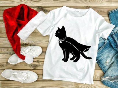 Black cat in cape and shamrock charm