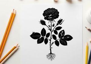Silhouette of a single rose flower and stem