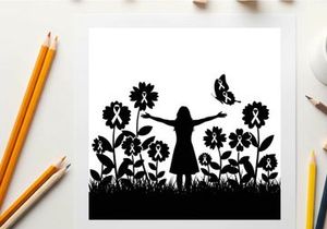 Silhouette of a girl with flowers and butterfly awareness ribbons
