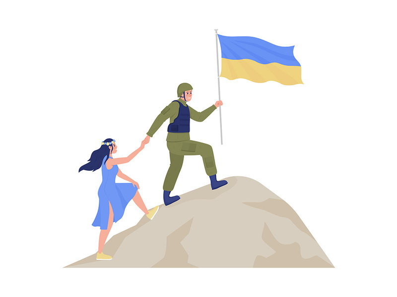 Ukrainian people achieving victory over russia flat color vector characters