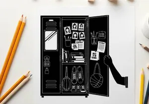 Silhouette of a vending machine with open door and arm