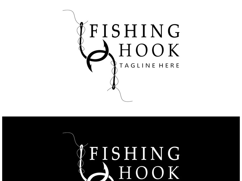 fishing hook logo design, fishing bait, fishing shop, tournament, angler, fishing community