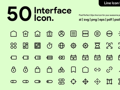 50 Interface Essential Line Icon