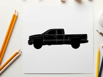Silhouette of a pickup truck with a long bed and double cab silhouette