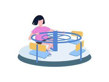 Girl spinning on carousel flat color vector faceless character preview picture