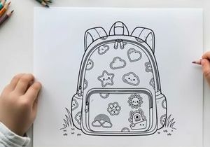 Cute school backpack with doodle icons vector illustration