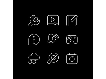 Smartphone interface white linear icons set for dark theme preview picture