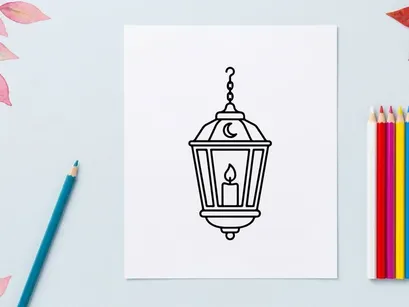Hanging outdoor lantern with flame icon. Vintage wall-mounted light fixture for cozy ambiance and decor.