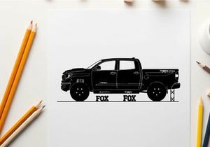 Silhouette of a black pickup truck with fox logo