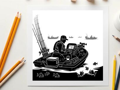 Silhouette of a man fishing on a boat in the water at sunset