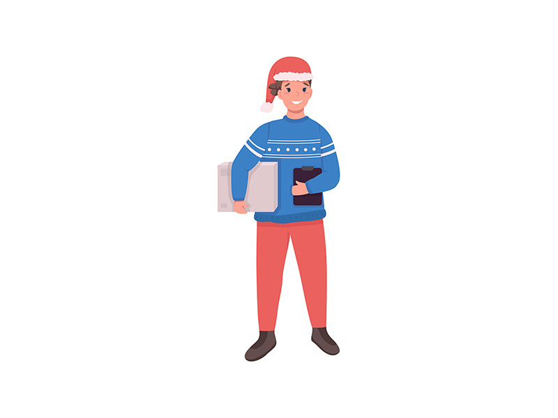 Post office courier on Christmas flat color vector character